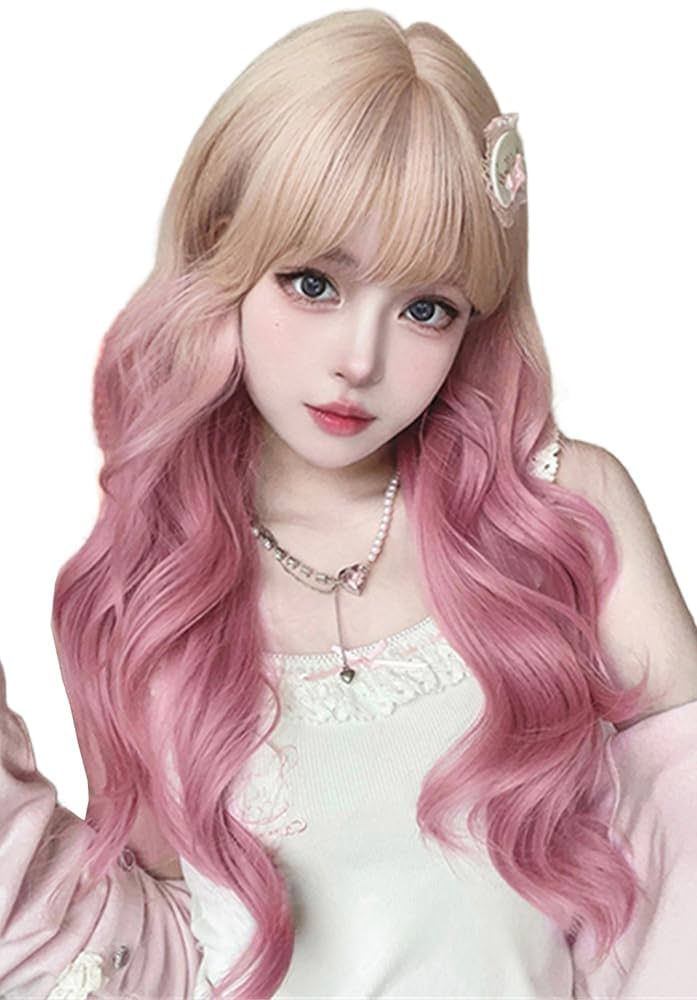 フルウィッグ 人毛ウィッグ かつら ロングカール グラデーション 自然#\ Amazon.co.jp: ピンクグラデーション ロングカール フルウィッグ